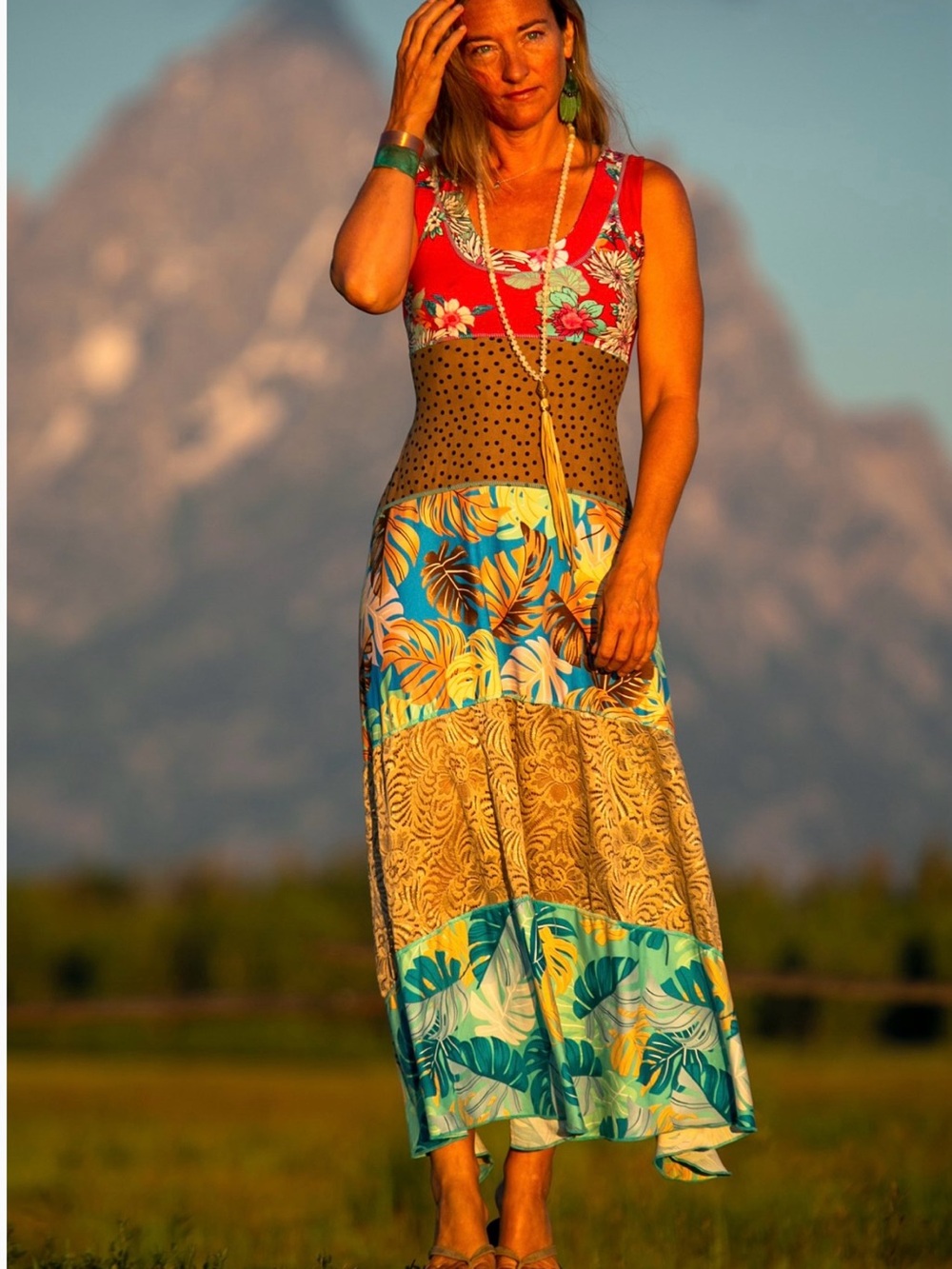 Floral Cutout Maxi Dress in Pink, Blue and Brown